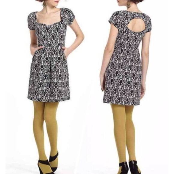 Anthropologie Dresses & Skirts - Anthropologie Deletta Quilted Calendolia Dress S Small Black Floral Swirl Print